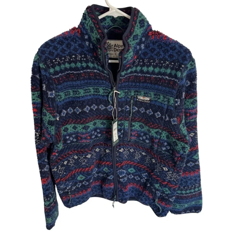 Alpine Design Fleece Size Small Men's Navy Fair Isle Multi $98 Sherpa Pullover